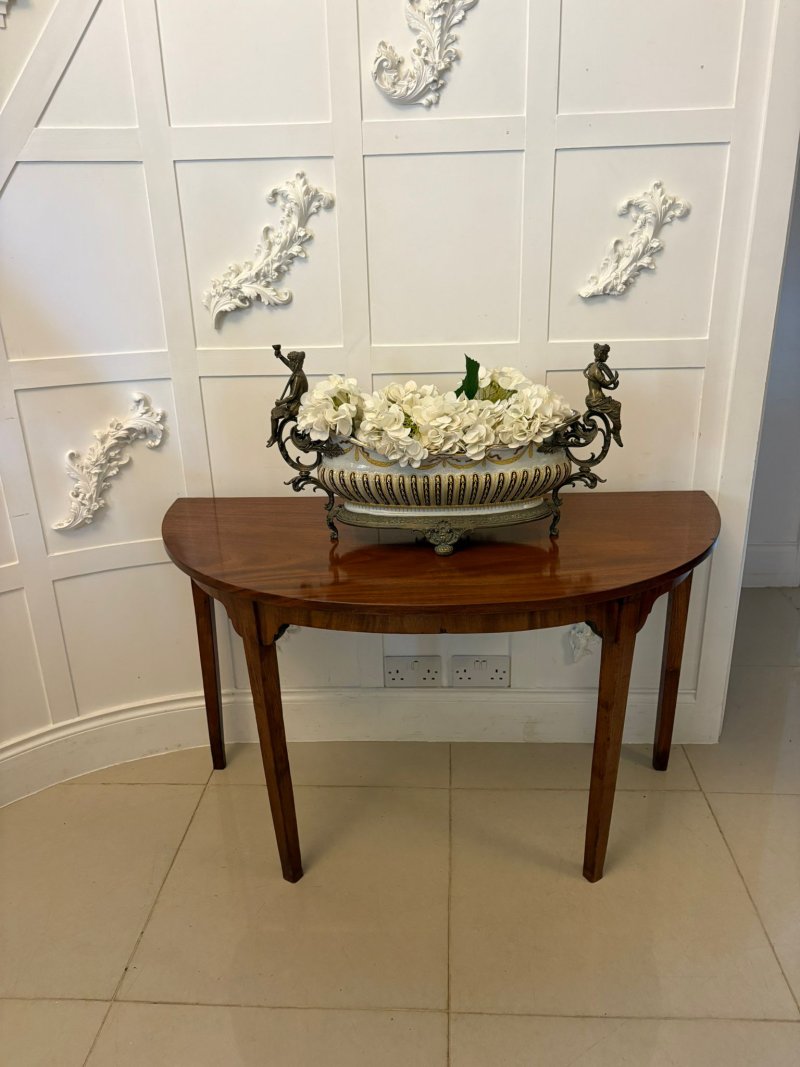 Pair of Antique George III Quality Figured Mahogany Shaped Demi Lune Console Tables - Image 4